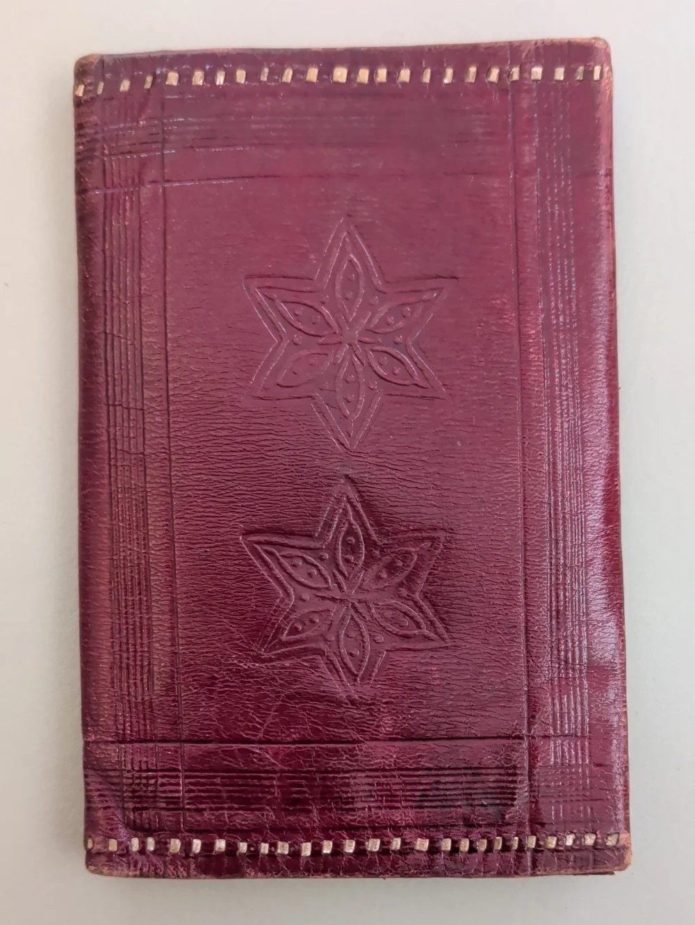 Vintage Embossed Leather Passport Cover in Deep Burgundy Wallet Bill Fold